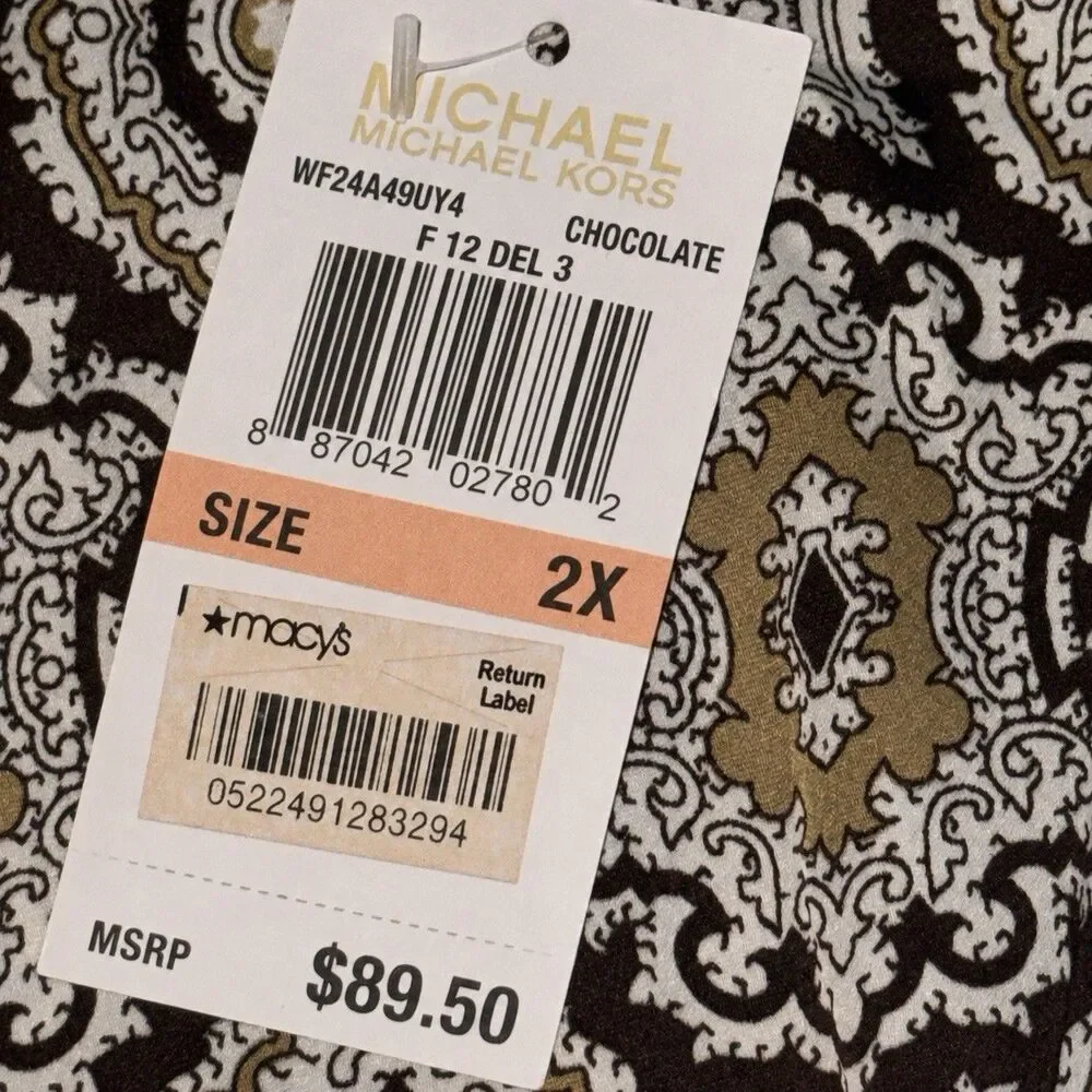 MICHAEL Michael Kors Blouse Womens 2X Brown Paisley D-Ring Sleeve NWT